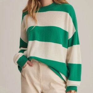 Naadam Cashmere Oversized Striped Crewneck Sweater - Kelly Green